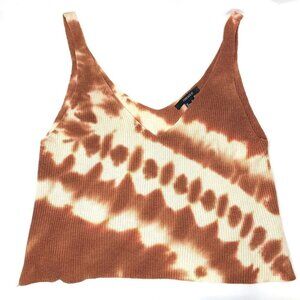 Forever 21 Knit Tie Dye Cropped Tank Top - Rust/Cream, Size Medium